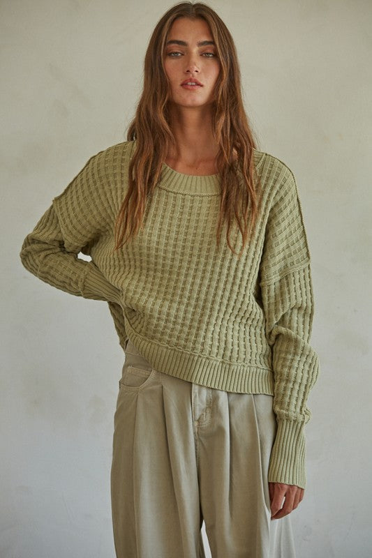 Sage Green Knit Detailed Sweater