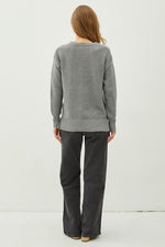 Heather Charcoal Waffle Textured Knit Sweater