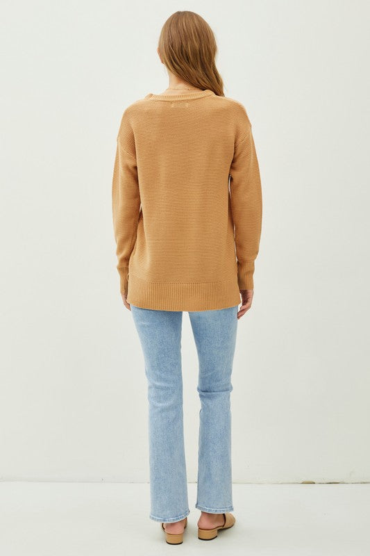 Butterscotch Waffle Textured Knit Sweater