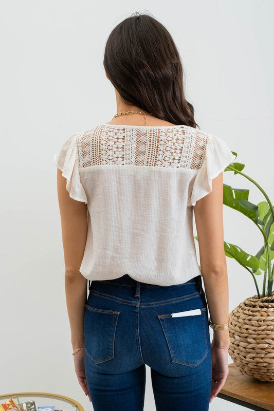 Ivory Detailed Short Sleeve Top