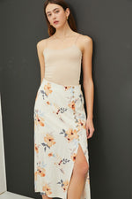Peach Hibiscus Midi Skirt