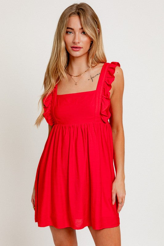 Red Sleeveless Ruffle Detail Dress
