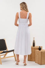 White Smocked Sleeveless Midi Dress