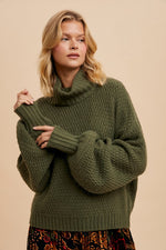 Olive Textured Knit Turtleneck Sweater