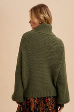 Olive Textured Knit Turtleneck Sweater