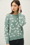 Sea Green Floral Pattern Sweater