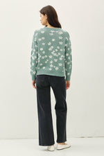 Sea Green Floral Pattern Sweater