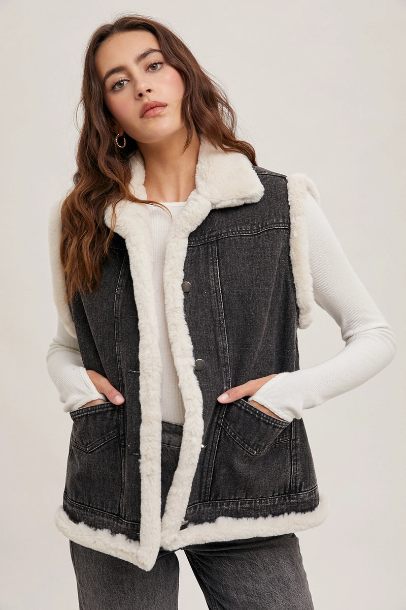 Faux Fur Denim Vest