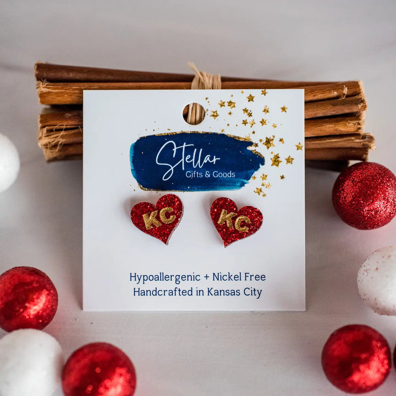 Kansas City Red KC Heart Studs