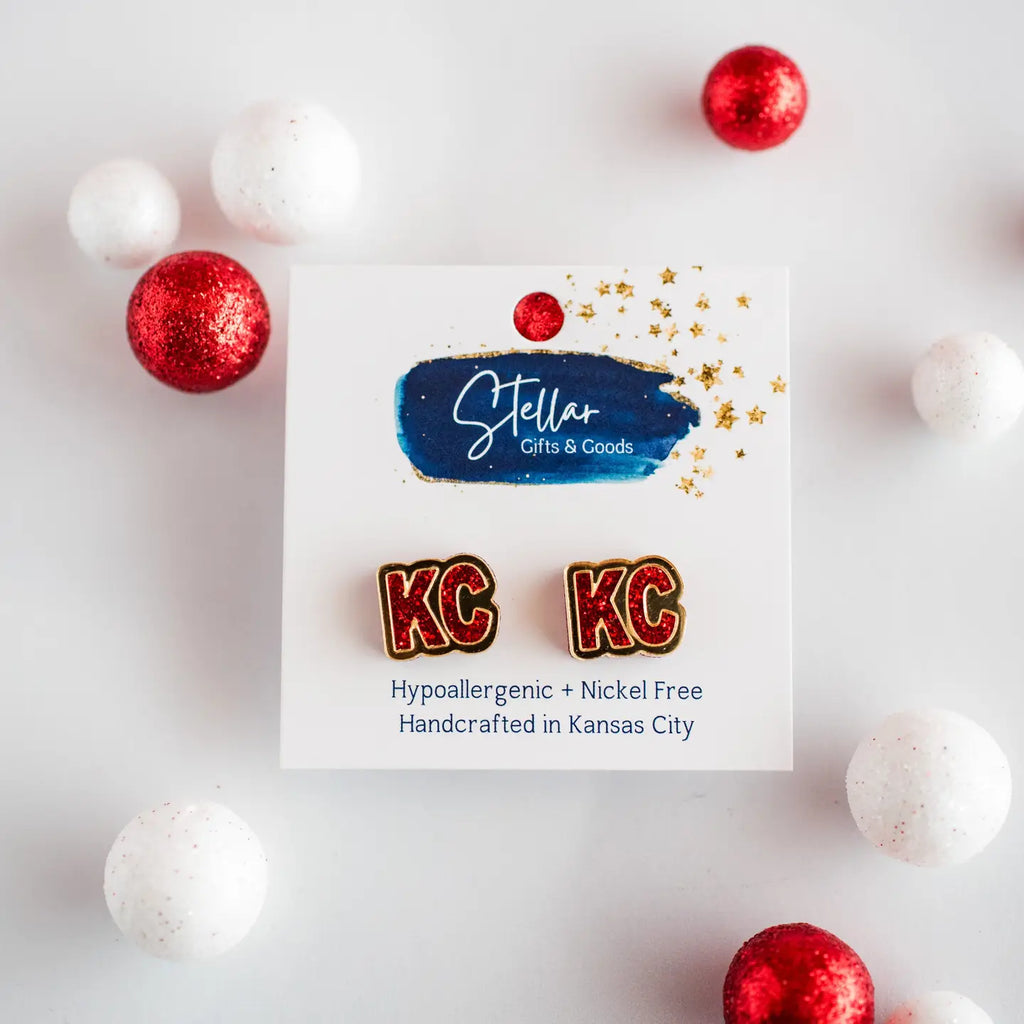 Red Glitter & Gold KC Studs