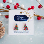 Pink Confetti Glitter Christmas Tree Studs