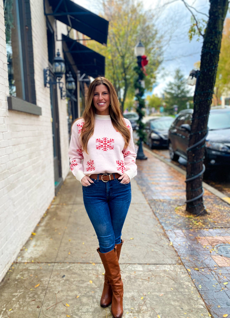 Ivory & Red Snowflake Sweater