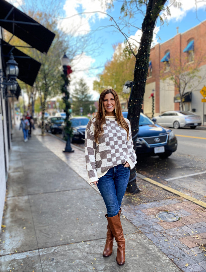 Mocha & White Checkered Sweater