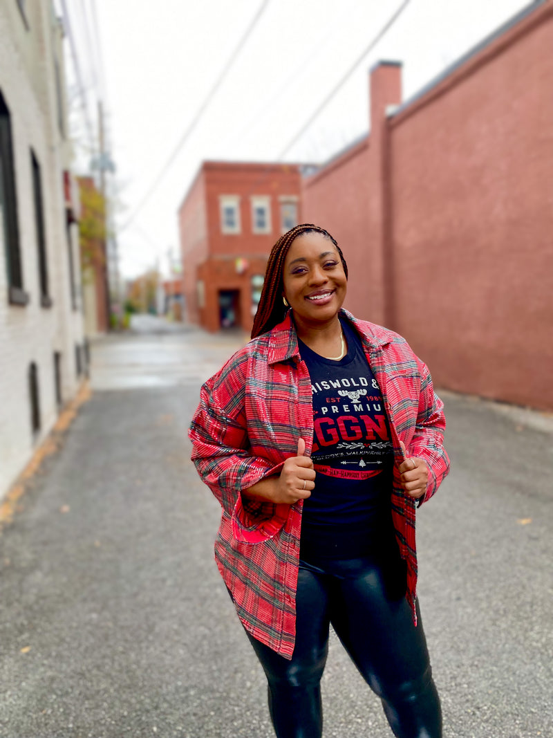 Red Plaid Sequin Holiday Shacket