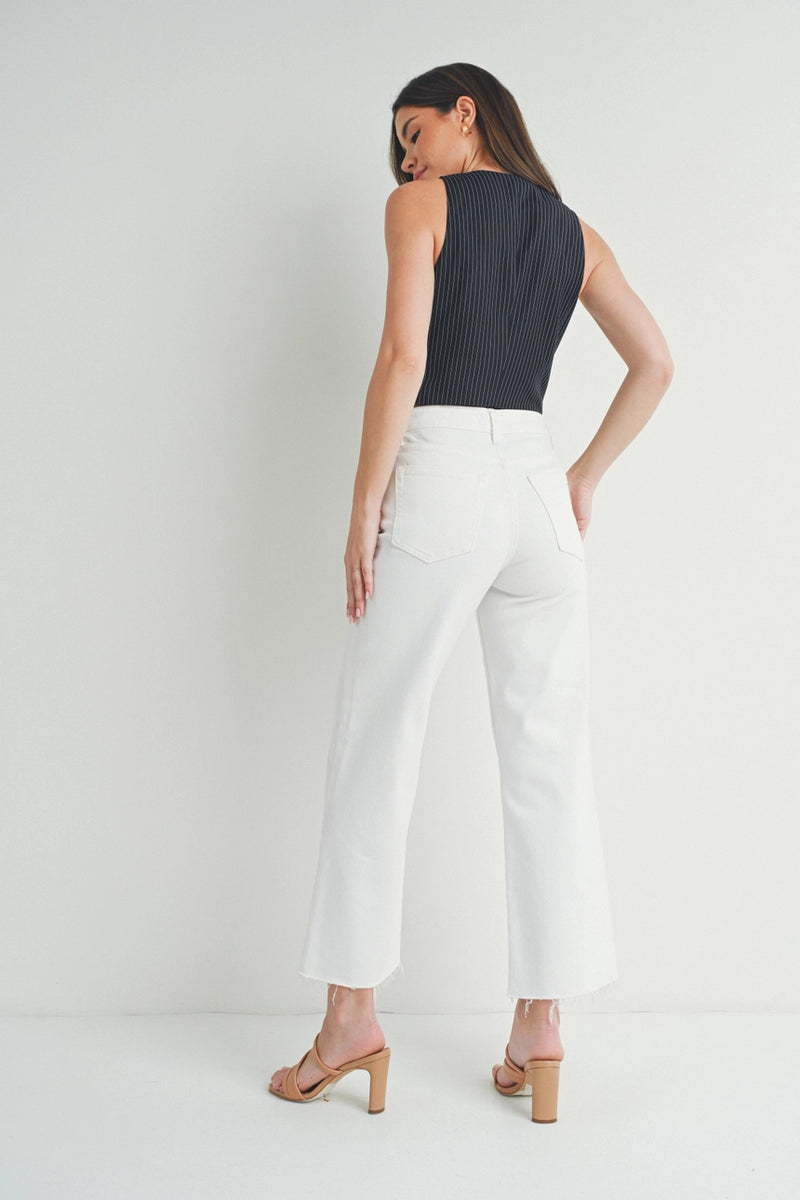 JBD White  Slim Wide Leg Pants