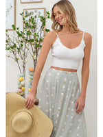 Sage Polka Dot Button Down Midi Skirt