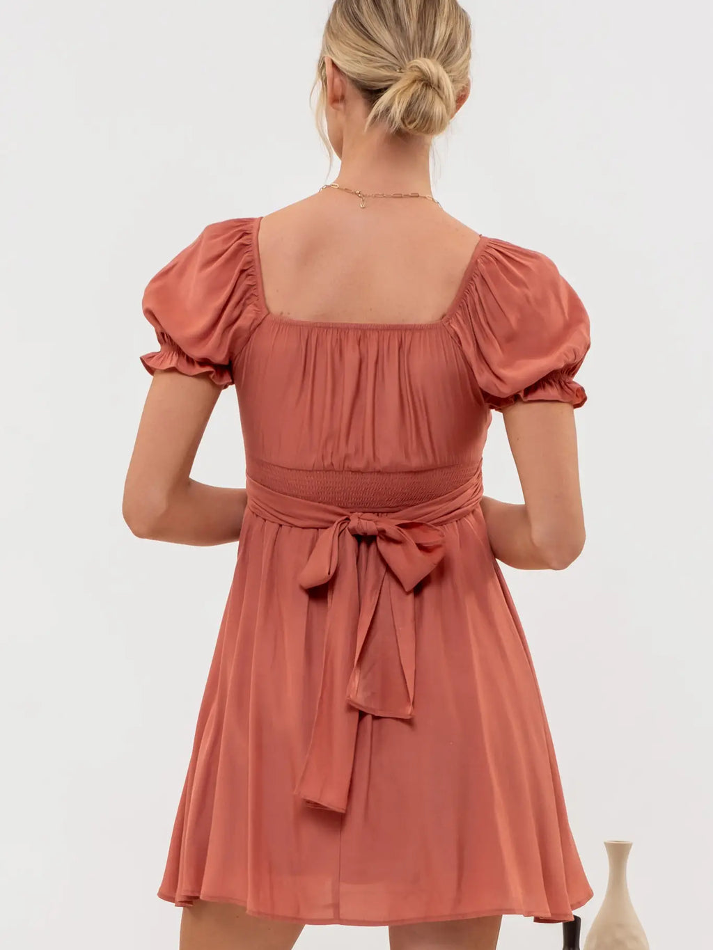 Terracotta Pleated Mini Dress