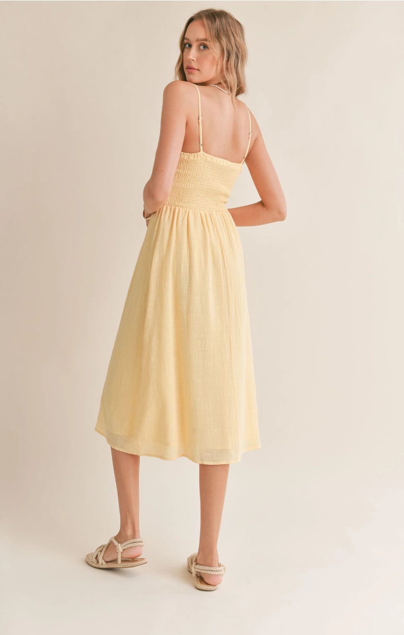 Lemon Sleeveless Smocked Midi Dress