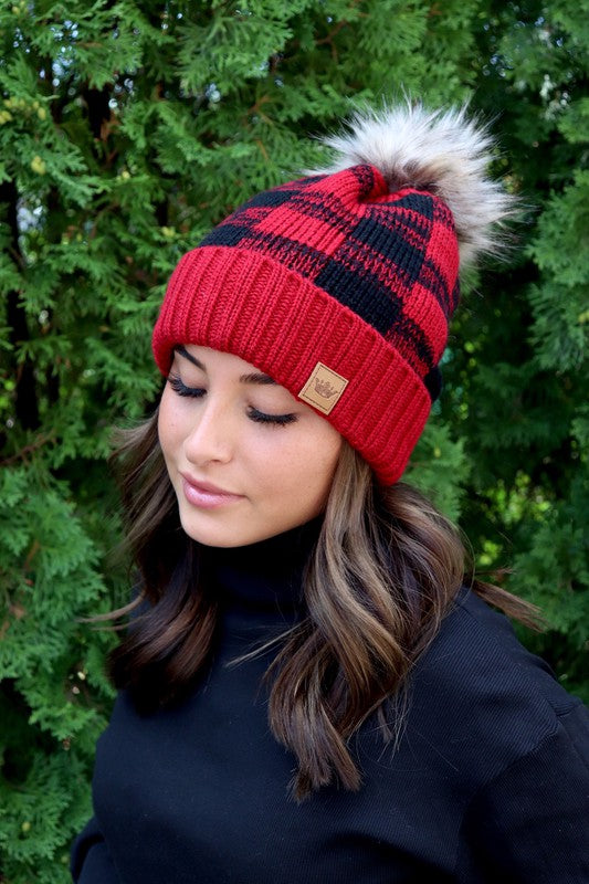 Black & Red Plaid Fleece Hat