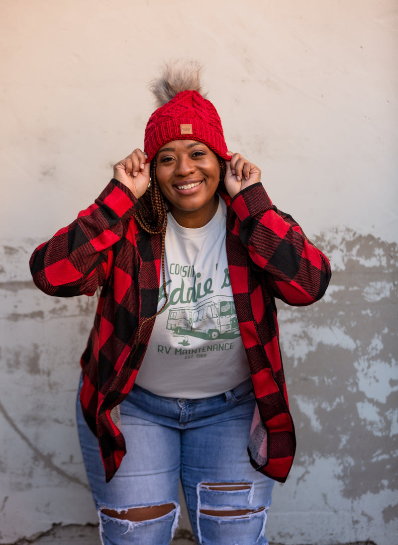 Red Cable Knit Fleece Hat